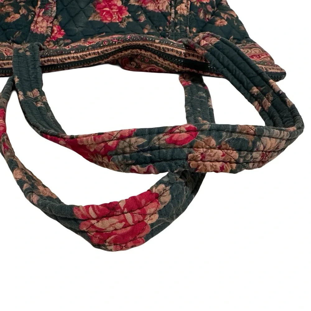 80s Vintage Vera Bradley Greenbriar Red Roses Quilted Floral Tote Shoulder Bag